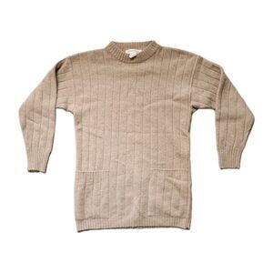 VTG Michelle Stuart Lambswool Angora Sweater Tan Ribbed Pockets Womens S GUC